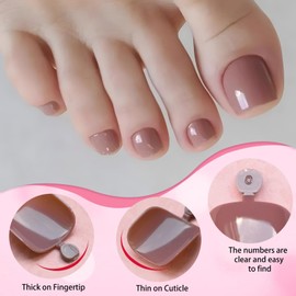 LoveOurHome 120pc Coffee Press on Toenails Women Fake Toe Nails with Glue Tabs, Coffee Fake Toenails Press on Toe Nails Glue on Toenails Acrylic Toe Nail Tip Artificial False Toenails for Women Girl