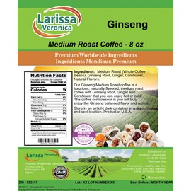 Ginseng Medium Roast Coffee (Gourmet, Naturally Flavored, Whole Coffee Beans) (8 oz, ZIN: 552117)