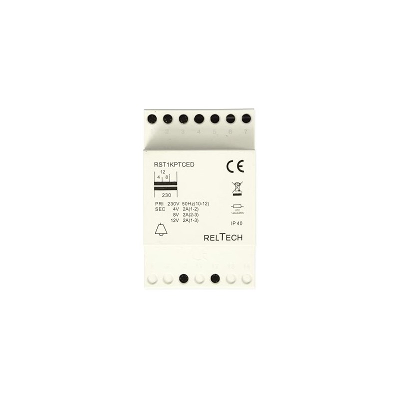 RELTECH Safety Transformer RST1PTCED, 4-8-12V~/2A