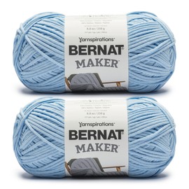 Bernat Maker Sky Blue Yarn - 2 Pack of 250g/8.8oz - 72% Cotton 28% Nylon - #5 Bulky - 290m/317Yards - for Knitting, Crochet and Amigurumi