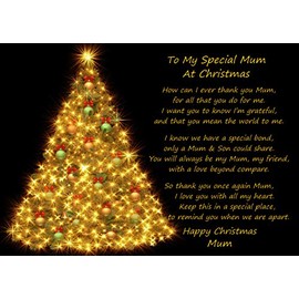 Christmas Verse Poem Greeting Card (Special Mum, from Son, Black) - Special Animal Xmas Card for Her Kids