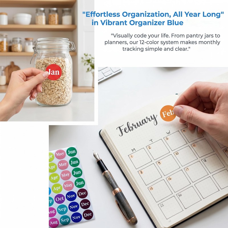 1800 Monthly Color Coding Labels, 12 Months of The Year