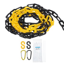 sourcing map Plastic Chain 5 FT/1.53 M, Safety Chain Yellow Black Plastic Chain Link Barrier with Zip Ties Buckle and S-Hooks for Crowd Control Queue Line Fence Decoration