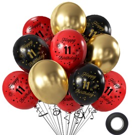 11th Birthday Balloons 12pcs Red Black and Gold Happy 11th Birthday Latex Confetti Balloons Red Black and Gold 11 Year Old Party Balloons for Boys Girls Kids Birthday Graduation Testival Decoration
