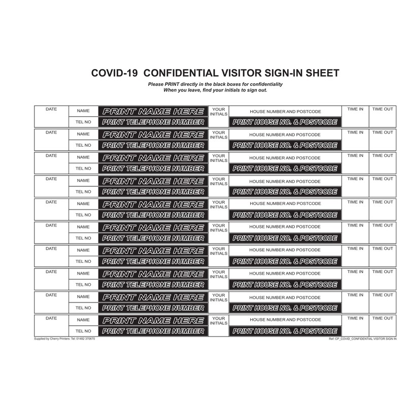 Cherry GDPR Compliant Confidential Visitor Sign in for COVID-19 Duplicate