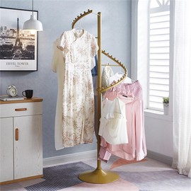 Freestanding 360° Rotating Clothing Rack, Heavy Duty Metal Spiral Garment Display Rack Modern Coat Stand for Shops, Boutique Bedroom Space Saving Gold