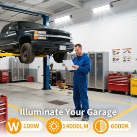 YQNLIFA 100W LED Shop Lights, 14000LM 6000K Plug in Garage Light with 6FT Power Cord, IP66 Waterproof Work Light for Garage, Outdoor, Workshop, Yard, Warehouses, Carport, Indoor