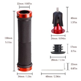 Bike Handlebar Grips, Bicycle Handlebar Grips for MTB/BMX, Non-Slip Rubber Mountain Bike Grips, (Red)