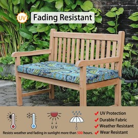 Magpie Fabrics Outdoor Bench Cushion 42 x 18 Inch, Waterproof Fade Resistant Patio Garden Loveseat Sofa Settee Couch Swing Pads with Carry Handle and Ties, Paisley Lapis Green