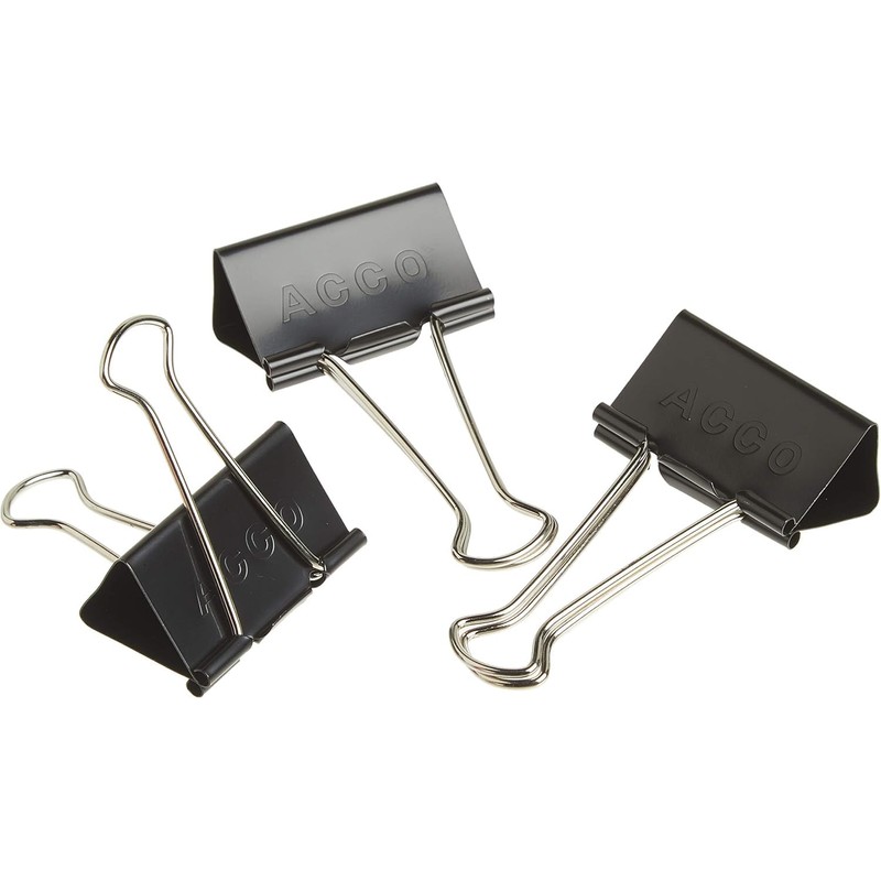 Acco Brand Binder Clips, Large, 1 Box, 12 Clips/Box (72100)