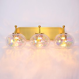 Wrlmfy 23" Brushed Gold Vanity Light Stained Hammered Glass Wall Sconce 3-Light Brass Wall Lamp for Hallway Living Room Stairwell Bathroom Over Mirror (Brass Gold, 3-Light)