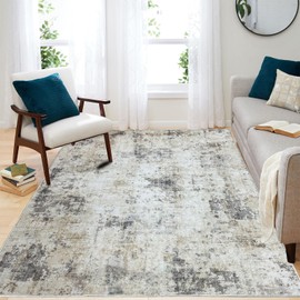 Cinknots Modern Soft Area Rugs Abstract Distressed Rugs Living Room Bedroom Non-Slip Carpet Floor Mat (Abstract Brown/Grey/Multi, 80×120 cm)