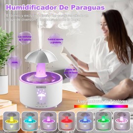 BSMKD Humidificador De Paraguas, Difusor De Aromaterapia LED De 7 Colores con Gota De Paraguas Giratoria, Difusor De Paraguas con Efecto Lluvia con Temporizador De Control Remoto, Ideal para Relajarse