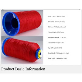 Selric [1200Yards / 26 Colors Available] Tex 135 Bonded Nylon Thread for Leather Sewing 420D/3 T135#138 Heavy Duty Upholstery thread for Leather and Other Heavy Fabric（Red）