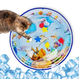 Pawfun Cat Water Mat with Thickened Cover - Leakproof Pet Water Bed for Cats & Small Dogs, Interactive Sensory Play Mat for Cats & Puppies-Round