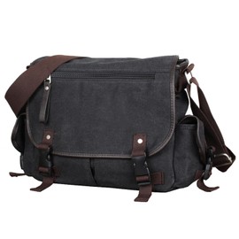 OYANIA Portafolios para Hombre Maletin Laptop Bolsa de Mensajero Impermeable Vintage Cuero Maletín de Lona Bolso de Hombro Grande Bolso de Computadora Resistente (Negro)