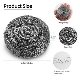 12Pack Stainless Steel Wire Wool Pads Steel Wool Scrubber Pads Scrubbing Scouring Pad Metal Cleaning Scourer Reusable Stainless Steel Cleaning Balls for Pots and Pans Stoves,Broiler Racks,Grills