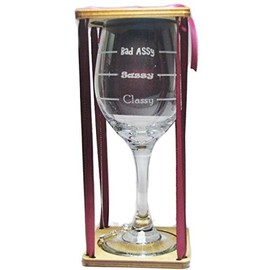 Orange Kat Classy, Sassy, Bad Assy Stemmed Wine Glass with Charm and Presentation Packaging