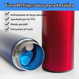 TYDGDJD Botella Hielera para Insulina Portátil, 60 Horas Estuche para Insulina de Viaje, con Termómetro y 2 Hieleras, Porta Acero Inoxidable Insulina para Viaje, Enfriadora de Transporte Aprobada por TSA (Azul)
