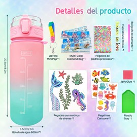 Decortus propios Kits de botellas de agua para niñas de edad 4-6-8-10, artesanías de pintura de diamantes de siren, artes divertidas y juguetes de regalos de artesanías para la Navidad cumpleaños de las niñas (Mermaid)