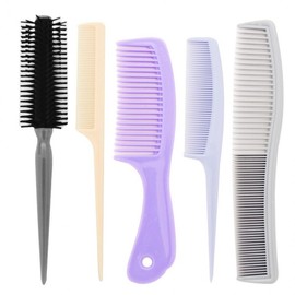 Tail Comb & Pouch 5-Piece Comb Set Roll Brush 2ea