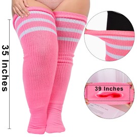 Plus Size Womens Thigh High Socks for Thick Thighs- Extra Long Striped Thick Over the Knee Socks- Leg Warmer Boot Socks