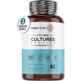 Bio Cultures Complex Probiotics & Prebiotics - 60 Billion CFU - 2 Months Supply - 120 Vegan Probiotic Complex Capsules for Adults - 20 Gut-Friendly Bacterial Cultures Like Lactobacillus Acidophilus