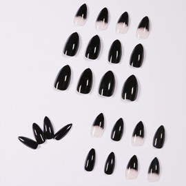 SINHOT Glossy Press On Nails Glue on Nails with Black Gradient Design,Almond Fake Nails Acrylic Nails Stick on for Women and Girls Nail Full Cover Acrylic Nails 24pcs