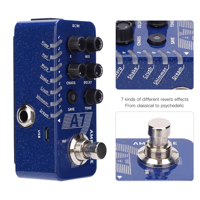Reverb Effect Pedal Digital 7 Ambiance Guitar Built In Infinite