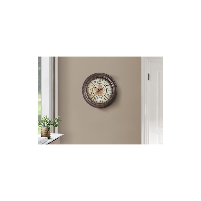 Monarch Specialties I 9081 Clocks, 15" Round, Wall Clock, Antique