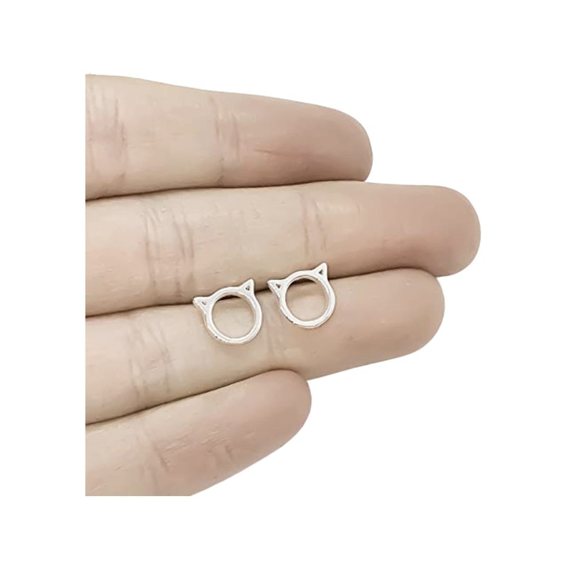 Silver Tone Cat Lover Stud Earrings, Kitty Ears, Purrfection Studs