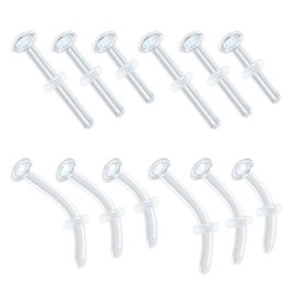 BOKABOO 12pcs Glass Piercing Retainers Set for Work/Surgery/Sports, 14g Curved Clear Nose Studs for Cartilage Tragus Conch Daith Helix Lip Nose Septum Eyebrow Nipple Tongue Belly Button