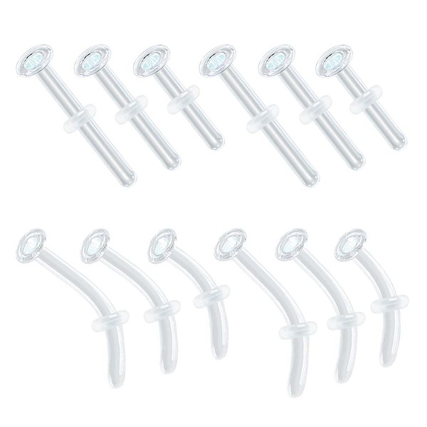 BOKABOO 12pcs Glass Piercing Retainers Set for Work/Surgery/Sports, 14g Curved