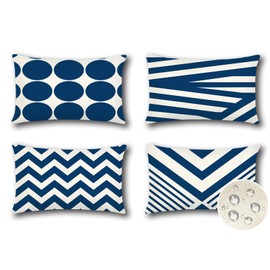 OTOSTAR Outdoor Waterproof Throw Pillow Covers Set of 4 Decorative Outdoor Pillow Covers Garden Modern Geometric Pillow Cases for Patio Furniture Couch Ten Bench 12x20 Inch (Navy Blue)