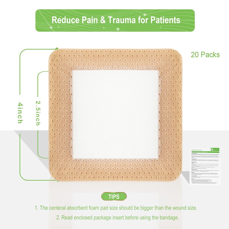 NeuHeils Silicone Foam Dressing with Gentle Border 4''x4'', 20 Pack