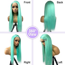 hoshee Mint Green Lace Front Wigs Human Hair Spring13x4 Straight Colored Human Hair Wigs For Women Preplucked Hairline With Baby Hair 13x4 HD Transparent Lace Frontal Wig 26 Inches