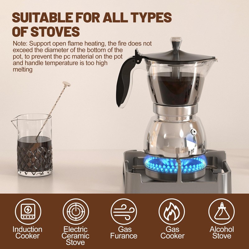 DITOSH 430 Stainless Steel Base Stovetop Espresso Maker Transparent Moka