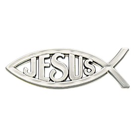 Gifts Of Faith Auto Emblem - Silver Fish with Cross