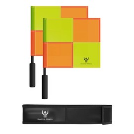 Great Call Athletics | Soccer Referee Flag Pro Set With Case | Water Proof Assistant Linesman Yellow Orange Checker Style