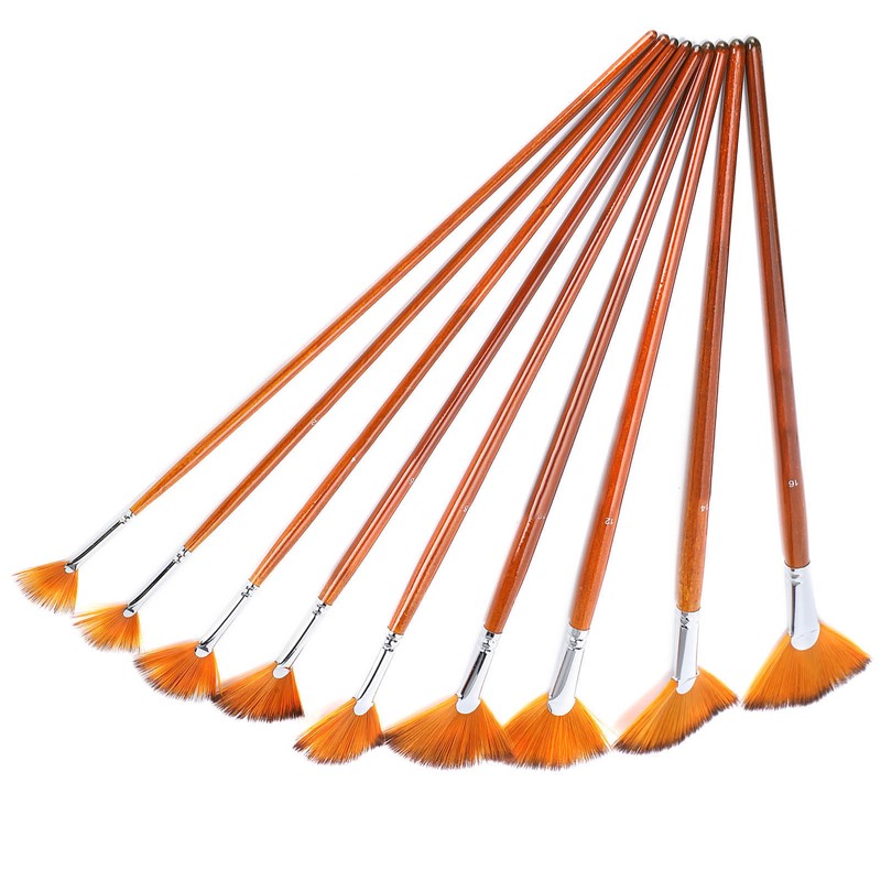 9Pcs Painting Brush Set Nylon Wool Fan shaped Watercolor Acrylic