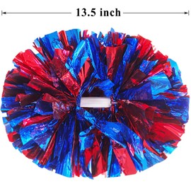 PUZINE 4 Pack Cheerleading Pom Poms,Metallic Cheer Pom Poms with Training Baton Handle for Team Sport Spirit Squad Bulk Cheerleaders(Red and Blue)