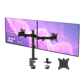 SIIG Dual 32 Inch Articulating Monitor Arm-Black for 17-32" VESA Screens, Full Motion Tilt Swivel Rotation, Height Adjustable Mount with C-Clamp & Grommet Base, Ergonomic Desk Setup (CE-MT0Q11-S1)