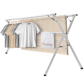 Sarahipe Sillars Clothes Drying Rack, 63 inches Laundry Drying Rack Clothing Foldable & Collapsible Stainless Steel Heavy Duty Clothing Drying Rack with Windproof Hooks for Indoor Outdoor
