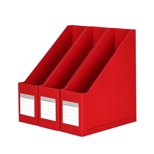 HUAPRINT Red Magazine Holder,Cardboard Magazine File Holder (Pack of 3),Magazine