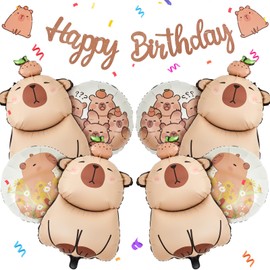 Trandraft Trandraft 9 Pcs Capybara Birthday Party Decorations Includes 1 Capybara Birthday Banner 4 Capybara Shaped Balloons 4 Round Balloons for Capybara Party Favors Capybara Theme Party Supplies Decor