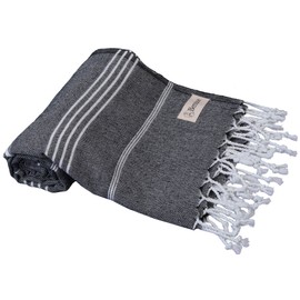 Bersuse Beach Towels Peshtemal Turkish Towels Anatolia Collection Premium Turkish Beach Towel, 100% Cotton, Large, Quick-Dry, Sand-Free, Lightweight - 37x70 Inches, Black (Set of 6)