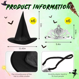 Tarpop 12 Pcs Princess Crowns and Witch Hats Set, Royal Queen Crown and Black Wizard Hats for Princess Witch Party Decor Gift(Elegant)