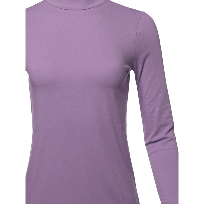 A2Y Basic Solid Soft Cotton Long Sleeve Mock Neck Top