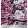 Soimoi Orange Velvet Fabric News Paper & Women Face Printed
