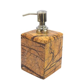 Stone made Natural Stone Liquid Soap Dispenser by Wigano.Stone Soap Dispenser with Chrome Polish Pump Ideal for Room Bathroom, Luxury Hotel Bathroom (Yellow (Square))